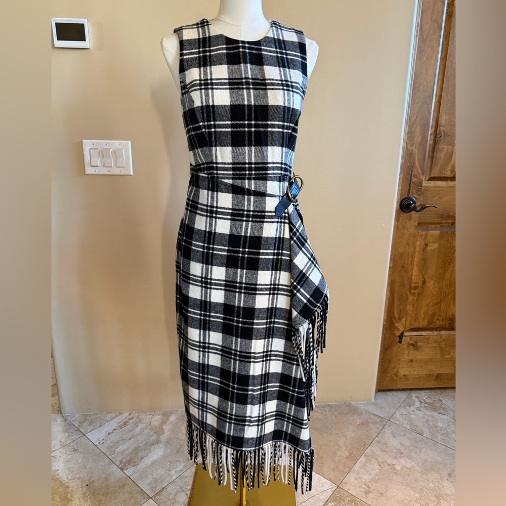 NWT ANTONIO MELANI Black and White Plaid Midi Dress